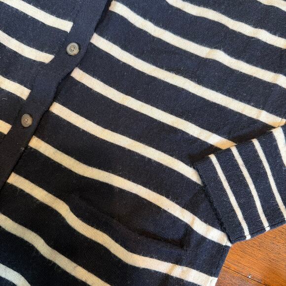 Banana Republic Merino Wool Cardigan Sweater Navy Blue Striped Size Medium - Picture 3 of 7